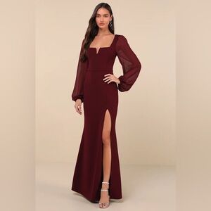 Burgundy balloon sleeve maxi dress